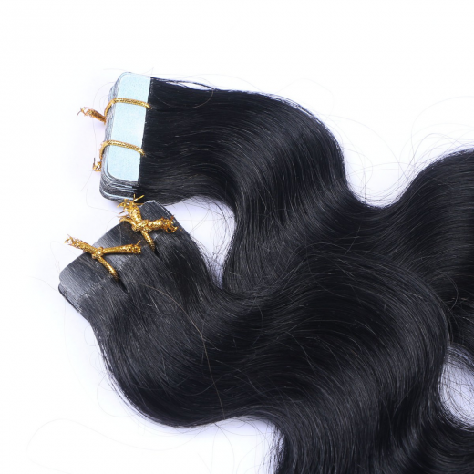 Tape Extensions #1 Schwarz gewellt &ndash; 100 % Echthaar