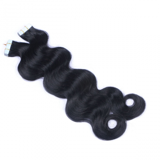 Tape Extensions #1 Schwarz gewellt &ndash; 100 % Echthaar