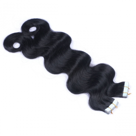 Tape Extensions #1 Schwarz gewellt &ndash; 100 % Echthaar