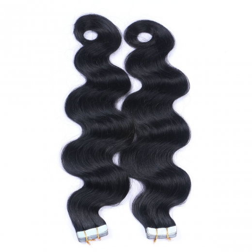 10 x Tape In - 1 Schwarz - GEWELLT Hair Extensions - 2,5g - NOVON EXTENTIONS 60 cm