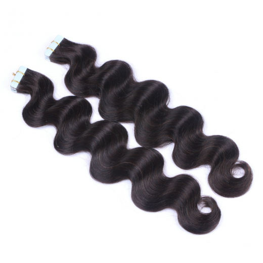 10 x Tape In - 1b - Schwarzbraun - GEWELLT Hair Extensions - 2,5g - NOVON EXTENTIONS 50 cm
