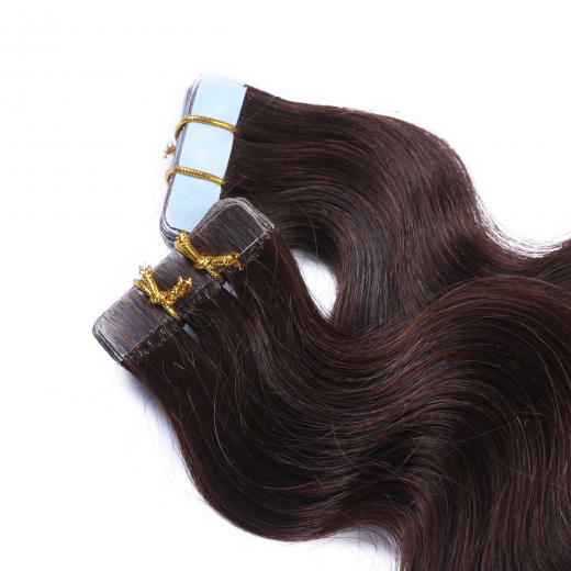 10 x Tape In - 2 - Dunkelbraun - GEWELLT Hair Extensions - 2,5 g - NOVON EXTENTIONS