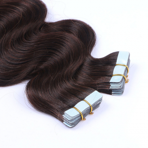 Tape Extensions #2 Dunkelbraun gewellt &ndash; 100 % Echthaar