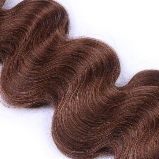 Tape Extensions #4 Schokobraun gewellt &ndash; 100 % Echthaar