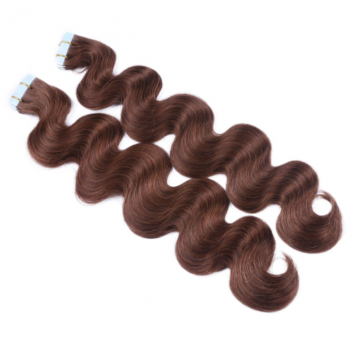 10 x Tape In - 4 - Schokobraun - GEWELLT Hair Extensions - 2,5g - NOVON EXTENTIONS 60 cm