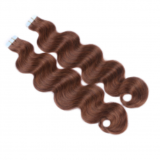 Tape Extensions #6 Braun gewellt &ndash; 100 % Echthaar