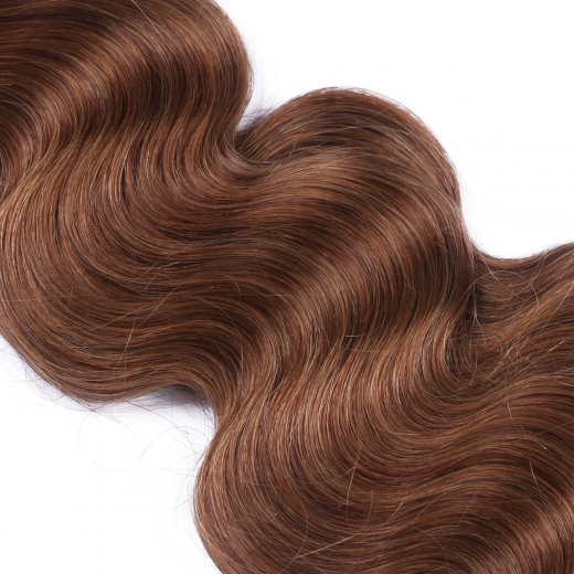 Tape Extensions #8 Goldbraun gewellt &ndash; 100 % Echthaar