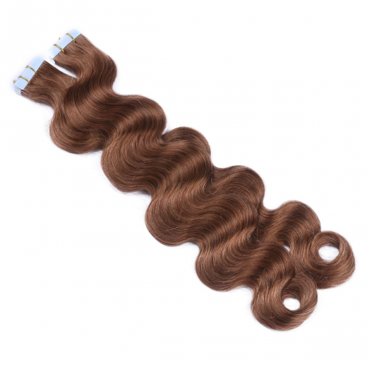 Tape Extensions #8 Goldbraun gewellt &ndash; 100 % Echthaar