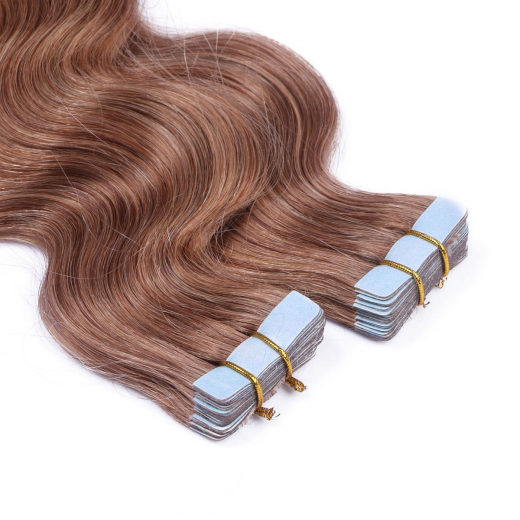 Tape Extensions #10 Leichtbraun gewellt &ndash; 100 % Echthaar