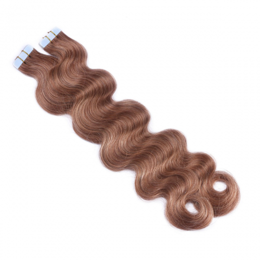Tape Extensions #10 Leichtbraun gewellt &ndash; 100 % Echthaar