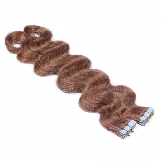 Tape Extensions #10 Leichtbraun gewellt &ndash; 100 % Echthaar