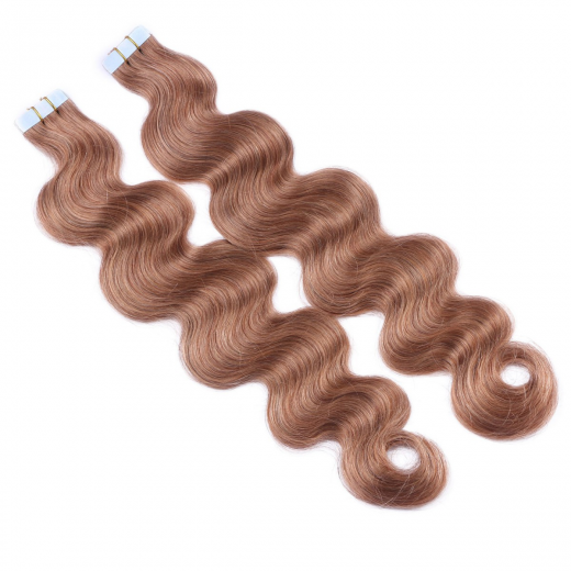 Tape Extensions #10 Leichtbraun gewellt &ndash; 100 % Echthaar