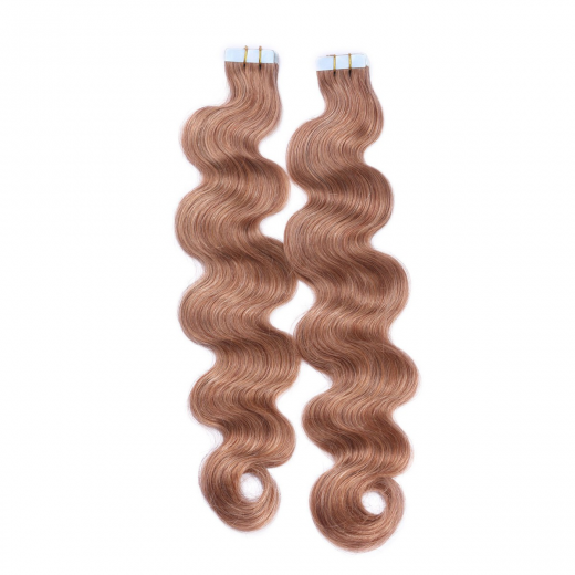Tape Extensions #10 Leichtbraun gewellt &ndash; 100 % Echthaar