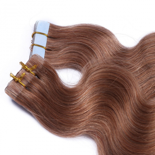 Tape Extensions #10 Leichtbraun gewellt &ndash; 100 % Echthaar