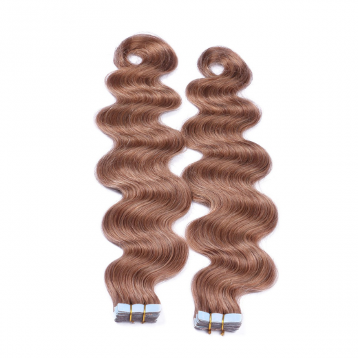 Tape Extensions #10 Leichtbraun gewellt &ndash; 100 % Echthaar