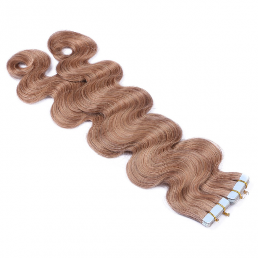 Tape Extensions #12 Hellbraun gewellt &ndash; 100 % Echthaar