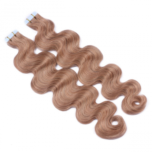 Tape Extensions #12 Hellbraun gewellt &ndash; 100 % Echthaar