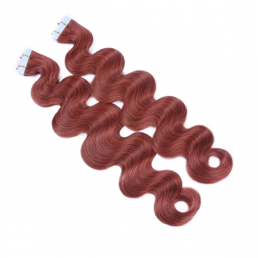 Tape Extensions #14 Rot gewellt &ndash; 100 % Echthaar