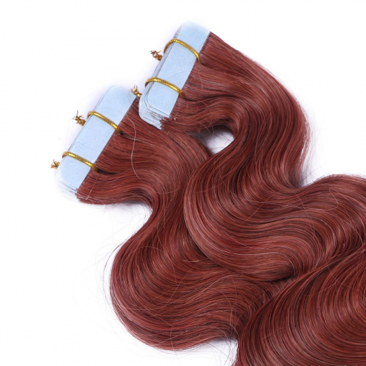 Tape Extensions #14 Rot gewellt &ndash; 100 % Echthaar