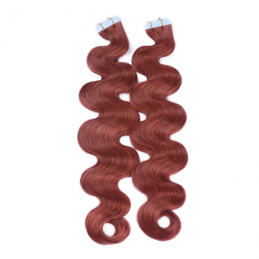 10 x Tape In - 14 - Rot - GEWELLT Hair Extensions - 2,5g - NOVON EXTENTIONS 50 cm