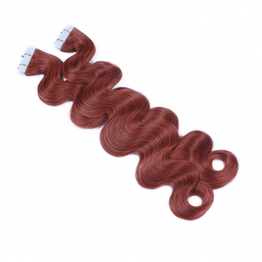 10 x Tape In - 14 - Rot - GEWELLT Hair Extensions - 2,5g - NOVON EXTENTIONS 50 cm