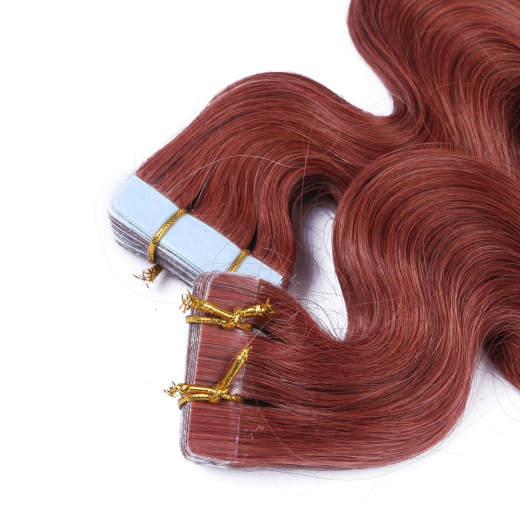 10 x Tape In - 14 - Rot - GEWELLT Hair Extensions - 2,5g - NOVON EXTENTIONS 60 cm