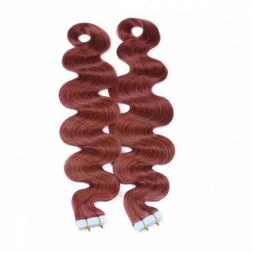 10 x Tape In - 14 - Rot - GEWELLT Hair Extensions - 2,5g - NOVON EXTENTIONS 60 cm
