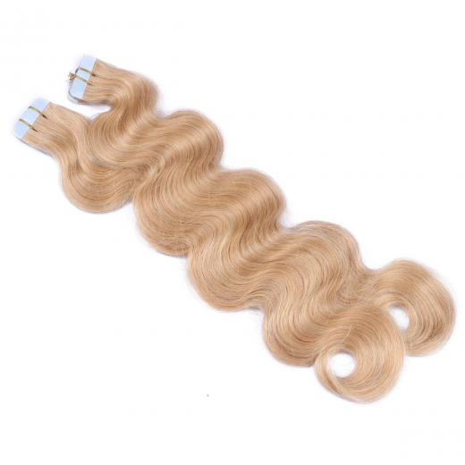Tape Extensions #18 Naturaschblond gewellt &ndash; 100 % Echthaar