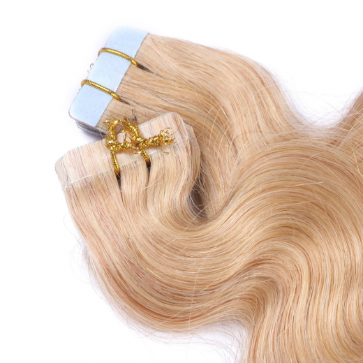 Tape Extensions #18 Naturaschblond gewellt &ndash; 100 % Echthaar