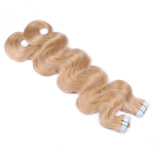 Tape Extensions #18 Naturaschblond gewellt &ndash; 100 % Echthaar