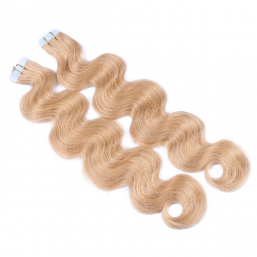 10 x Tape In - 18 - Naturaschblond - GEWELLT Hair Extensions - 2,5g - NOVON EXTENTIONS 50 cm
