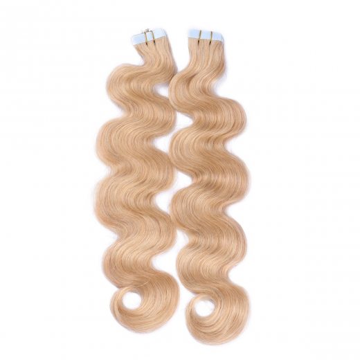 Tape Extensions #18 Naturaschblond gewellt &ndash; 100 % Echthaar