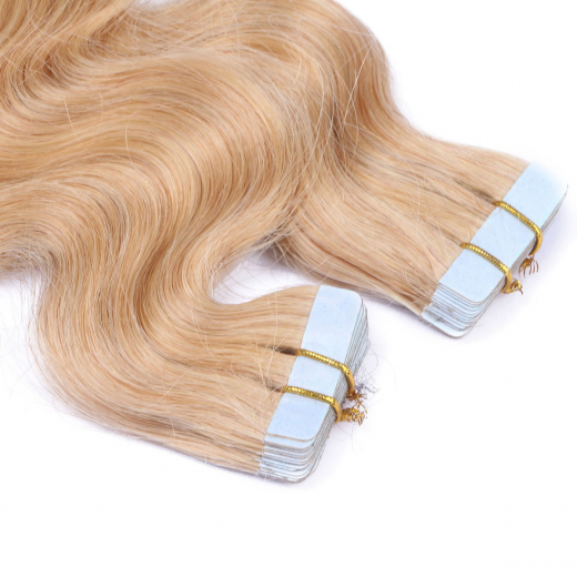 Tape Extensions #18 Naturaschblond gewellt &ndash; 100 % Echthaar