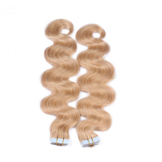 Tape Extensions #18 Naturaschblond gewellt &ndash; 100 % Echthaar