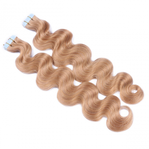 Tape Extensions #20 Aschblond gewellt &ndash; 100 % Echthaar