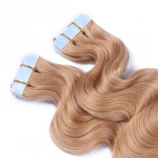 Tape Extensions #20 Aschblond gewellt &ndash; 100 % Echthaar