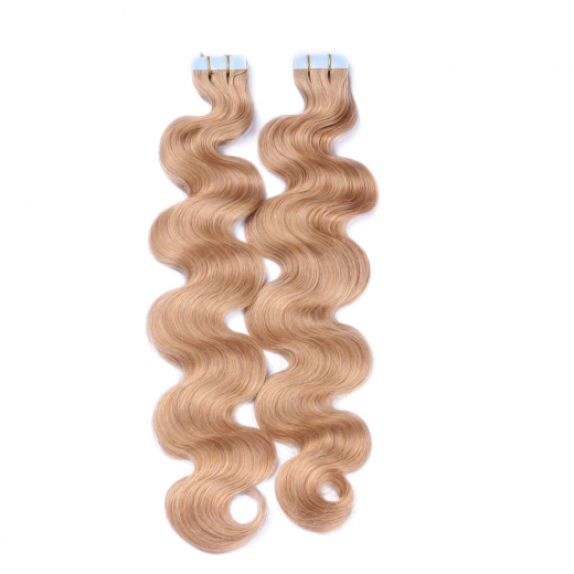 Tape Extensions #20 Aschblond gewellt &ndash; 100 % Echthaar