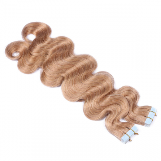 Tape Extensions #20 Aschblond gewellt &ndash; 100 % Echthaar