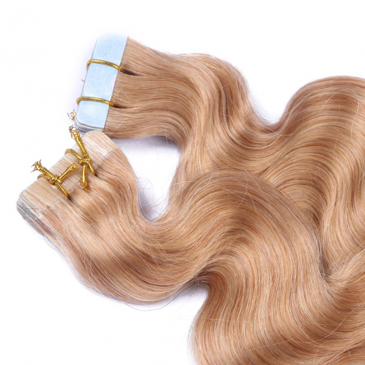 Tape Extensions #20 Aschblond gewellt &ndash; 100 % Echthaar