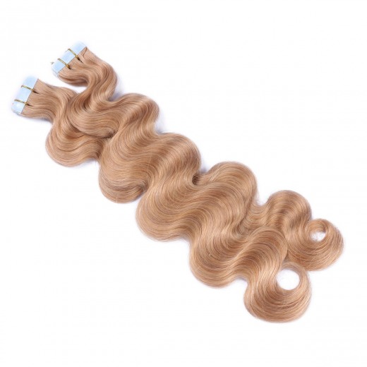 Tape Extensions #20 Aschblond gewellt &ndash; 100 % Echthaar