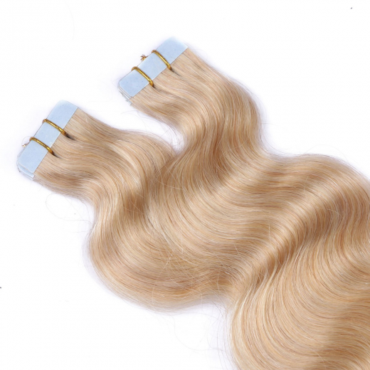 Tape Extensions #24 Goldblond gewellt &ndash; 100 % Echthaar