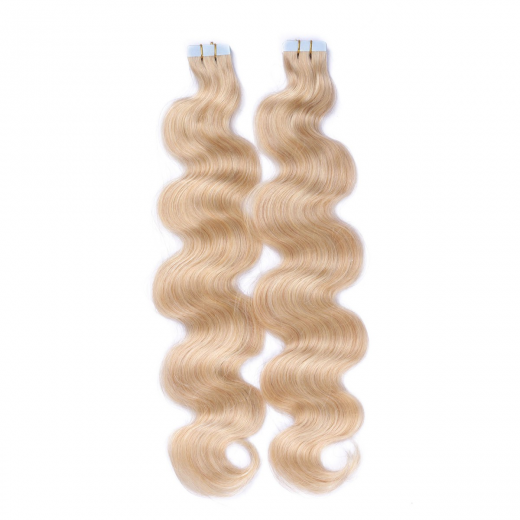 Tape Extensions #24 Goldblond gewellt &ndash; 100 % Echthaar