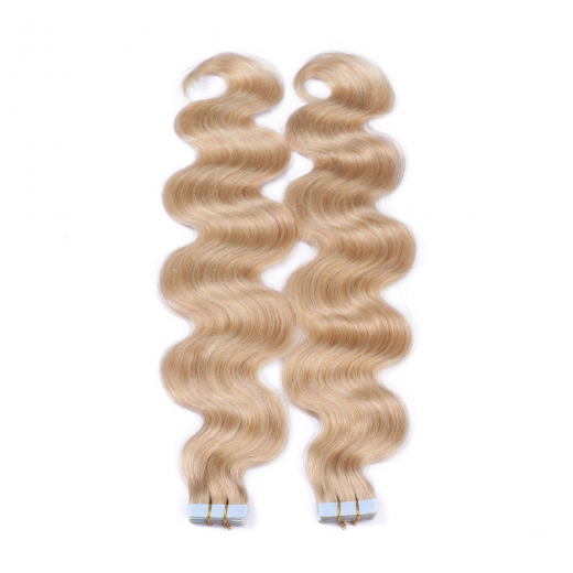 Tape Extensions #24 Goldblond gewellt &ndash; 100 % Echthaar