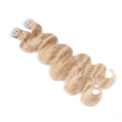 Tape Extensions #24 Goldblond gewellt &ndash; 100 % Echthaar