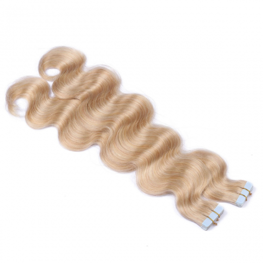 Tape Extensions #24 Goldblond gewellt &ndash; 100 % Echthaar