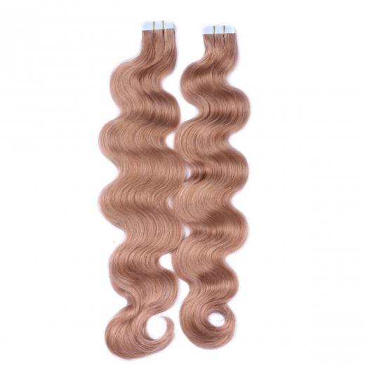Tape Extensions #27 Honigblond gewellt &ndash; 100 % Echthaar