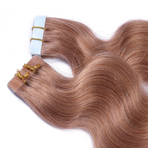 Tape Extensions #27 Honigblond gewellt &ndash; 100 % Echthaar