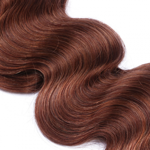 Tape Extensions #33 Rotbraun gewellt &ndash; 100 % Echthaar