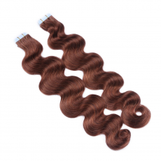 Tape Extensions #33 Rotbraun gewellt &ndash; 100 % Echthaar