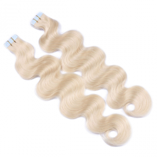 10 x Tape In - 60 - Weissblond - GEWELLT Hair Extensions - 2,5g - NOVON EXTENTIONS 50 cm